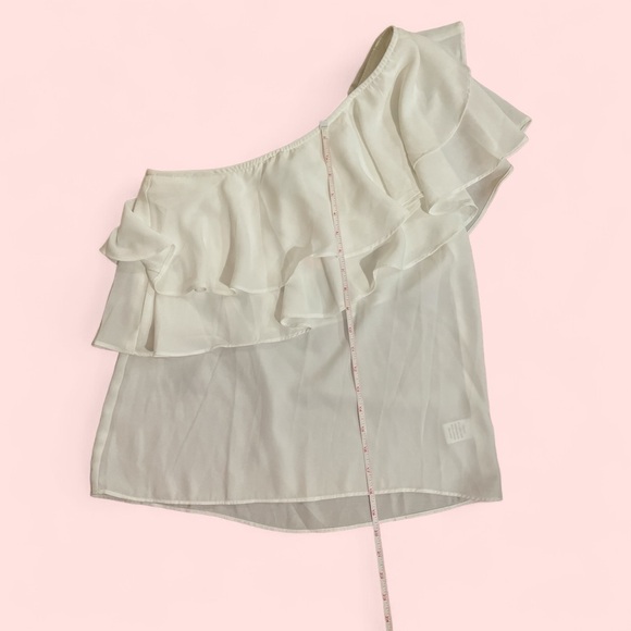 Lot 2 women’s blouses white cap sleeve & one shoulder tops ruffle layer dressy S - Picture 5 of 10